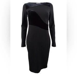 Calvin Klein Black Crepe Velvet Swirl Pencil Dress